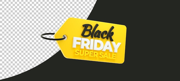 PSD etiqueta amarela isolada da super sale black friday em renderização 3d