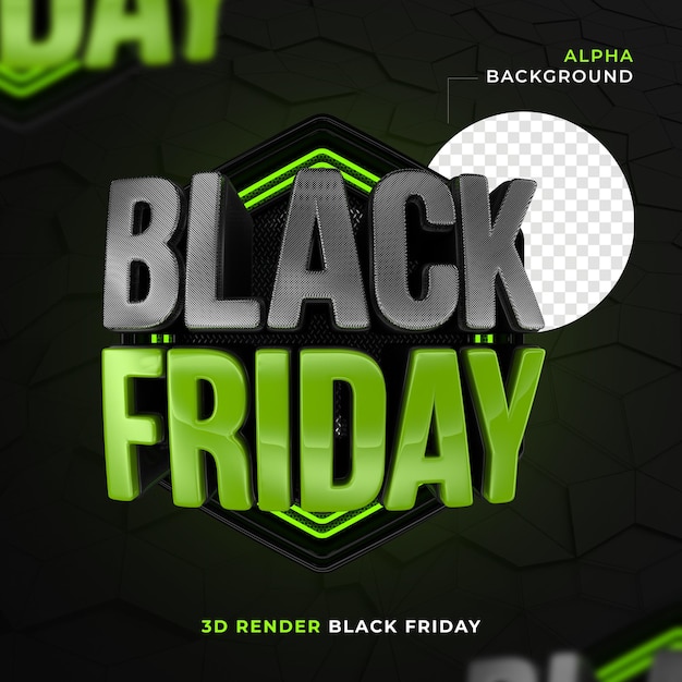 Etiqueta Black friday em 3D hexagonal e neon render para campanha de marketing Premium PSD