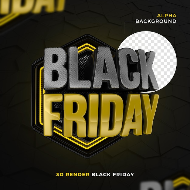 Etiqueta Black friday em 3D hexagonal e neon render para campanha de marketing Premium PSD