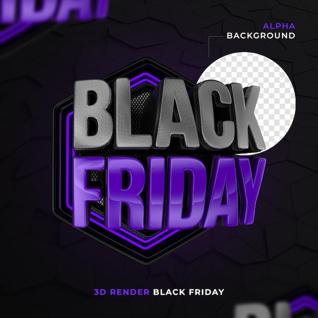 Etiqueta Black friday em 3D hexagonal e neon render para campanha de marketing Premium PSD
