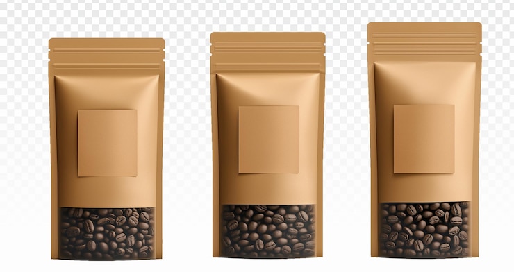 PSD etiqueta en blanco psd bolsa de café de papel y taza para llevar maqueta aislada en fondo transparente png
