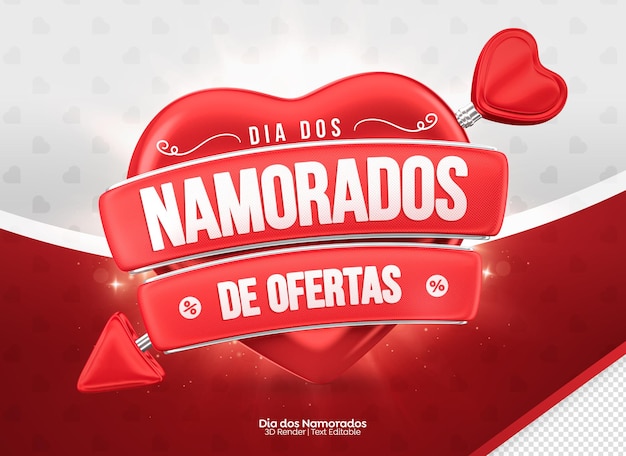 Etiqueta brasileña del día de san valentín con flecha de corazón 3d render