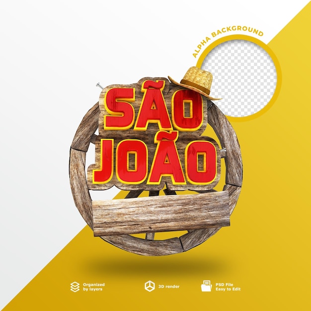 Etiqueta Brasileña Sao Joao Título 3D para composición