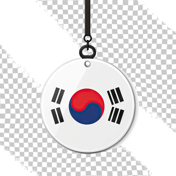 PSD etiqueta colgante de la bandera de corea del sur icono de la bandera redonda coreana y símbolo nacional ilustración vectorial isol