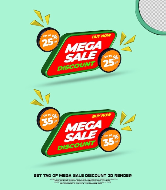 etiqueta de conjunto de promoción de descuento de mega venta colección de color rojo 3D