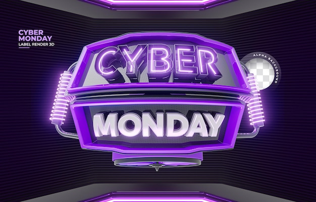 PSD etiqueta cyber monday render realista 3d para campañas de promoción y ofertas