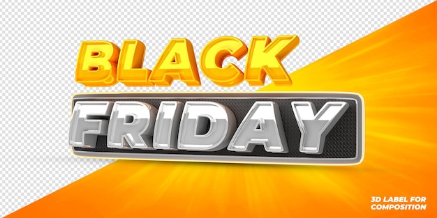 PSD etiqueta de black friday 3d render para composição