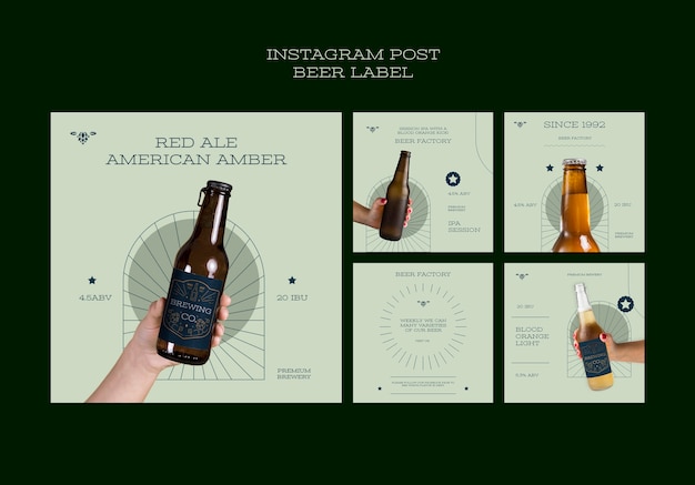 etiqueta de cerveja de design plano postagens de instagram