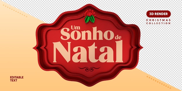 PSD etiqueta de natal 3d com texto editável