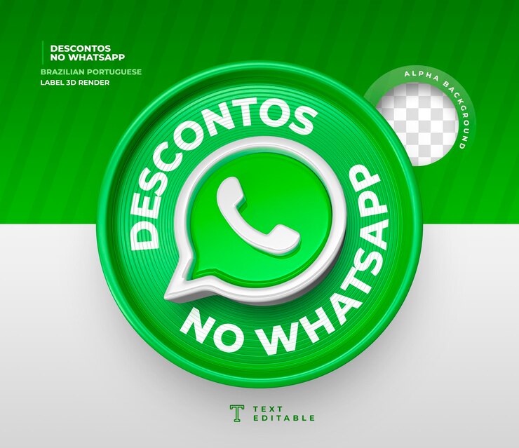 PSD etiqueta de oferta em português brasileiro descontos de whatsapp com fundo transparente em renderização 3d