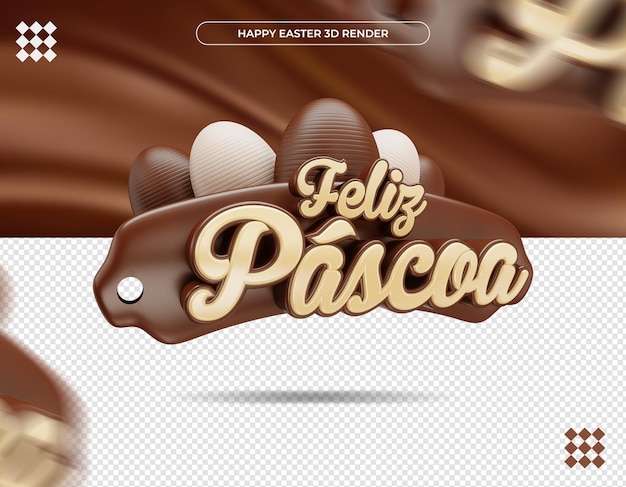 Etiqueta de Páscoa 3D em renderização realista brasileira