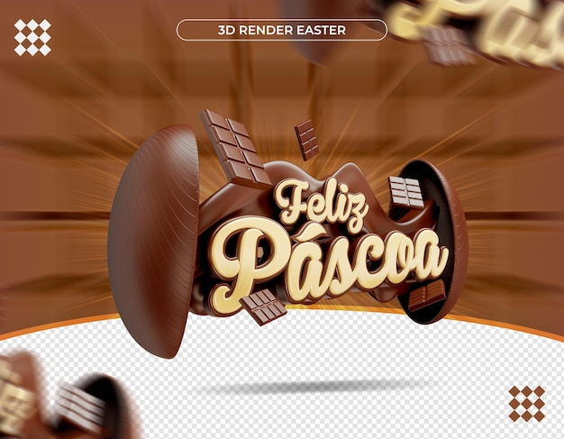 Etiqueta de Páscoa 3D em renderização realista brasileira