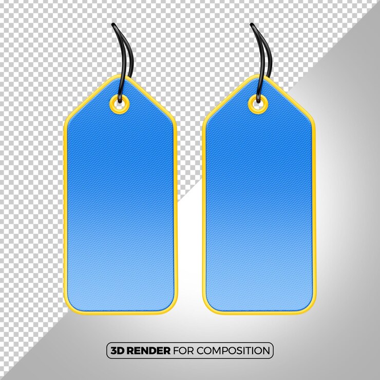 PSD etiqueta de venda 3d azul e amarela para composição