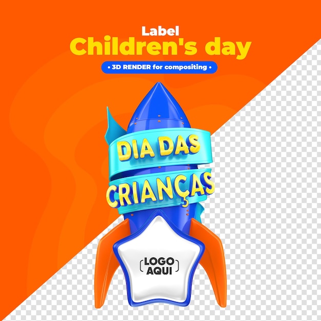 PSD etiqueta día del niño 3d render para composición