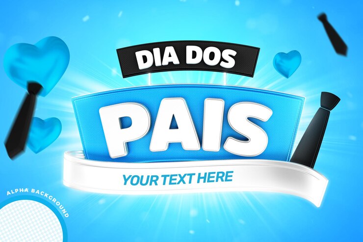 PSD etiqueta del día del padre para la composición con corazones azules y texto editable brasil campaña 3d label render