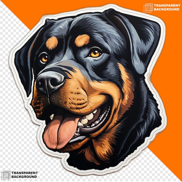 PSD etiqueta engomada digital de la cabeza de rottweiler aislada sobre fondo transparente