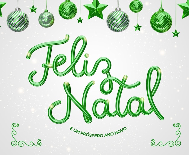 Etiqueta feliz natal em letras 3d em português para campanha de marketing no brasil