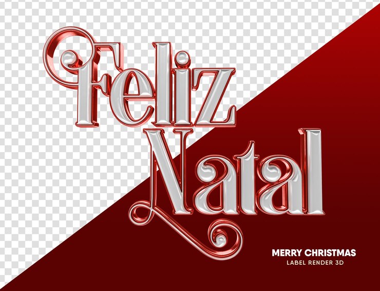 PSD etiqueta de feliz navidad en letras portuguesas 3d para campaña de marketing en brasil