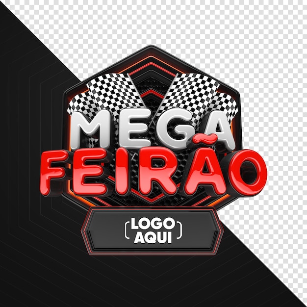 Etiqueta mega feria en portugués campaña de render 3d en brasil