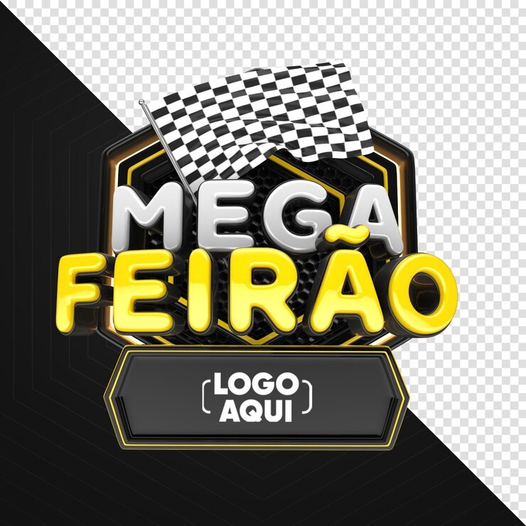 PSD etiqueta mega feria en portugués campaña de render 3d en brasil