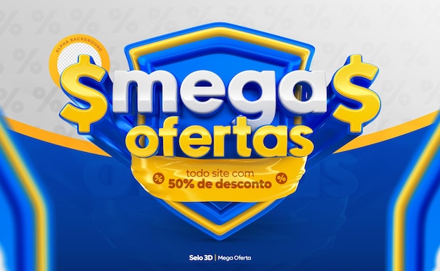 Etiqueta mega ofertas en diseño de plantilla de render 3d de brasil