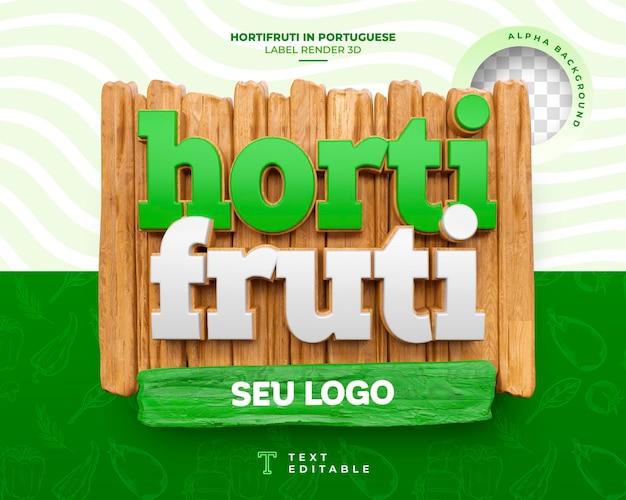 Etiqueta miércoles verde hortifruti en portugués brasileño en renderización 3D