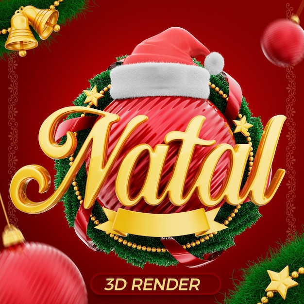 PSD etiqueta natal 3d render em português para campanha de marketing no brasil