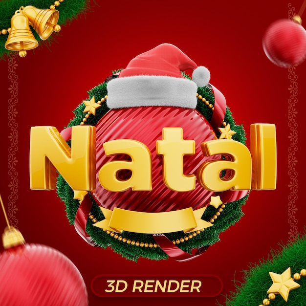 Etiqueta natal 3d render em português para campanha de marketing no brasil