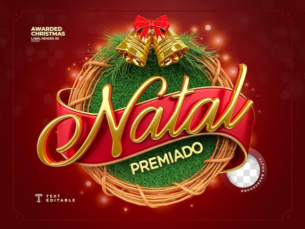 Etiqueta natal 3d render em português para campanha de marketing no brasil