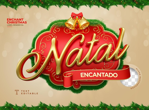 Etiqueta natal encantado renderização 3d em português para campanha de marketing no brasil