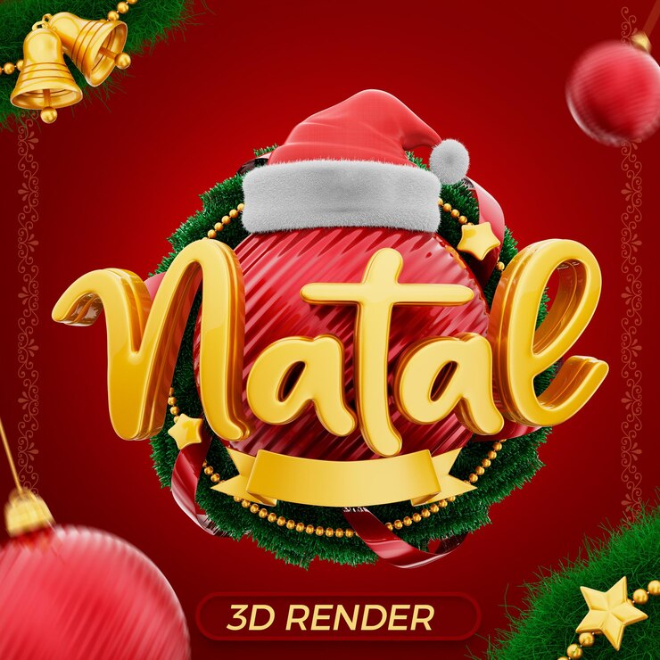 PSD etiqueta navidad 3d render en portugués para campaña de marketing en brasil