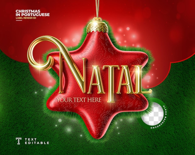 Etiqueta navidad 3d render en portugués para campaña de marketing en brasil