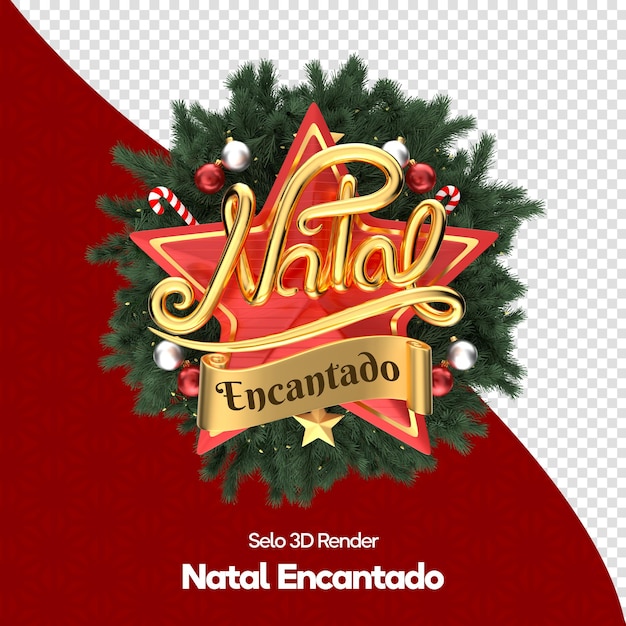 PSD etiqueta de navidad encantada 3d render en portugués para campaña de marketing en brasil