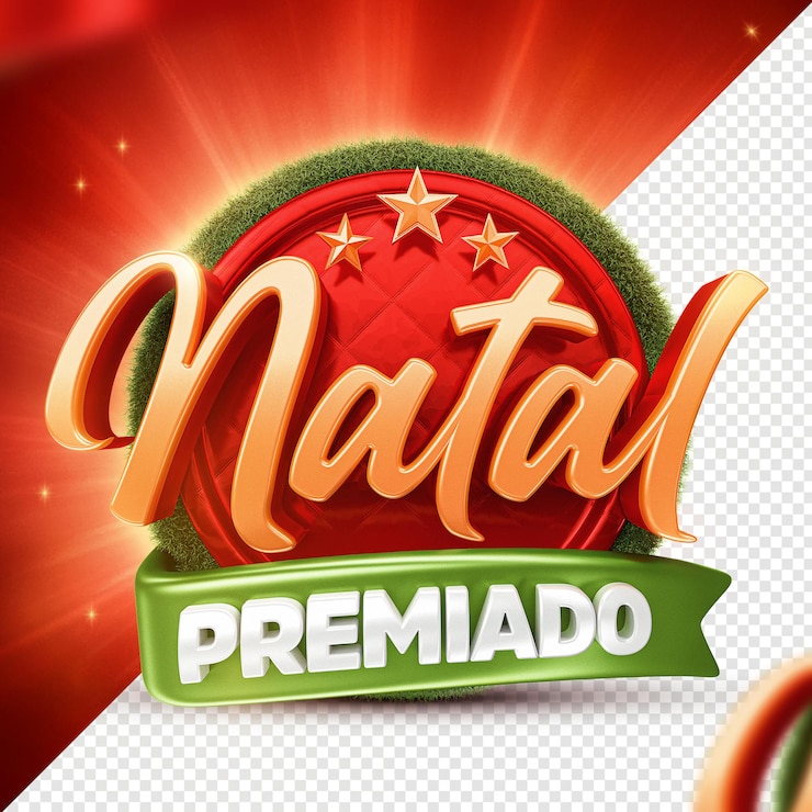 PSD etiqueta de navidad con estrellas y hierba 3d render aislado