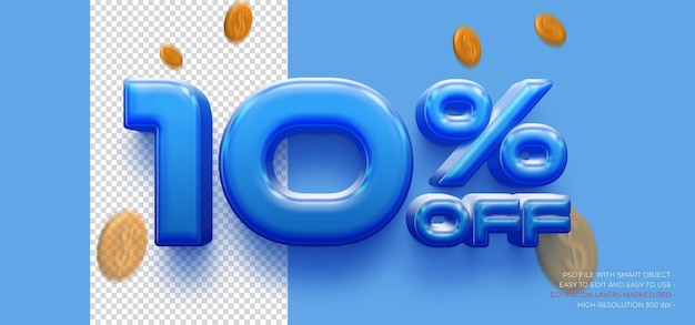 Etiqueta de oferta del 10 por ciento con efecto de texto de estilo 3d editable