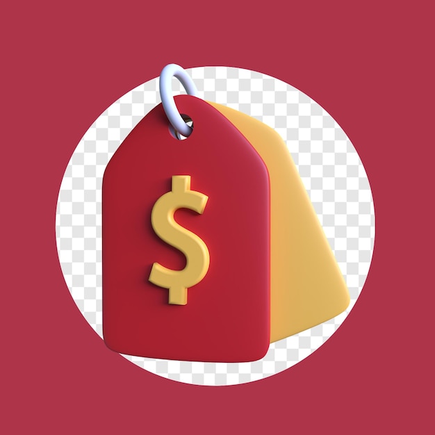 Etiqueta de precio 3D roja y amarilla con signo de dólar