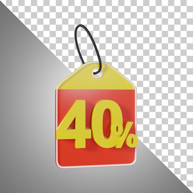 Etiqueta de precio 40 por ciento de descuento en renderizado 3D