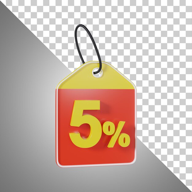 Etiqueta de precio 5 por ciento de descuento en renderizado 3D