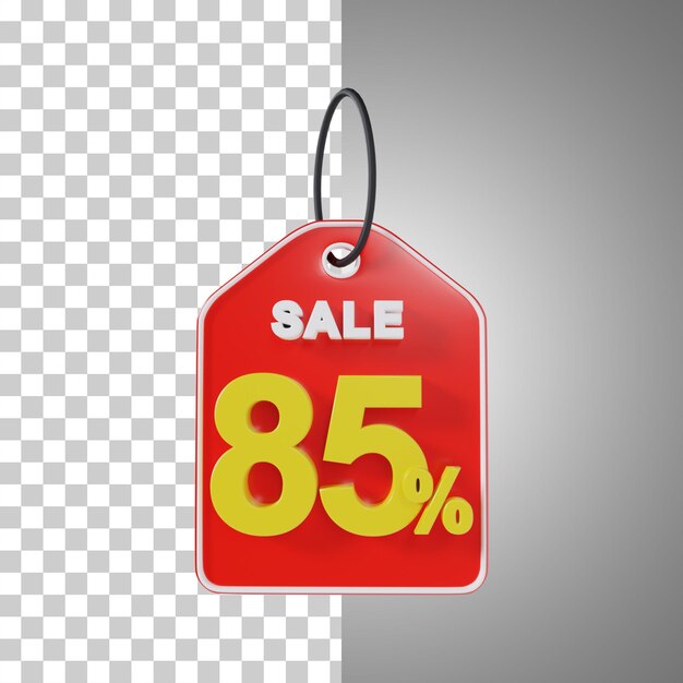 Etiqueta de precio 85 por ciento de descuento en ilustración 3D