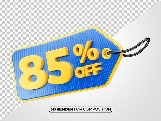 Etiqueta de precio de descuento azul 85 para la composición