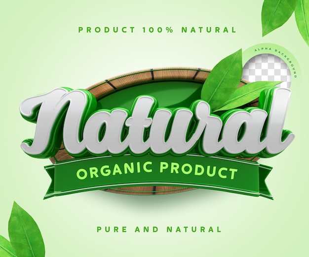 PSD etiqueta de producto orgánico natural 3d símbolo de etiqueta de porcentaje 100