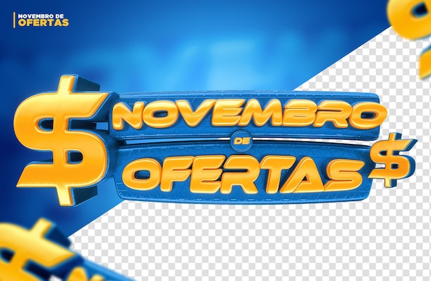 Etiqueta de promoción de ofertas de noviembre azul render 3d