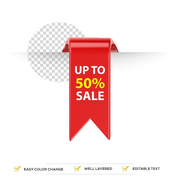 Etiqueta PSD gran venta hasta 50 de descuento 3d render