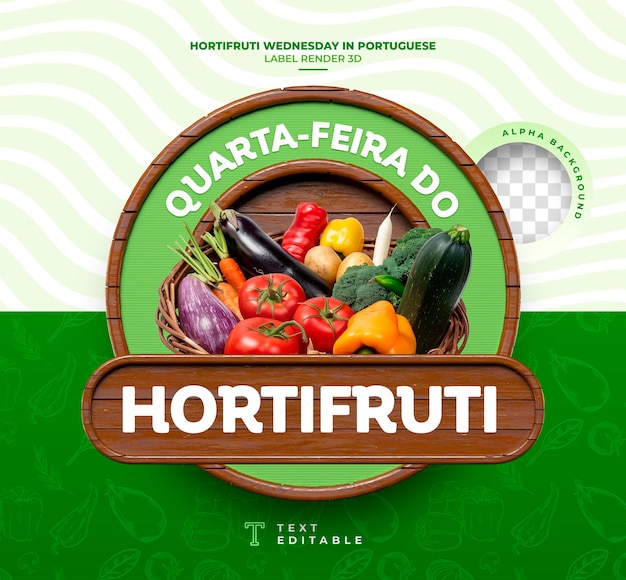 PSD etiqueta quarta-feira verde hortifruti em português brasileiro em renderização 3d