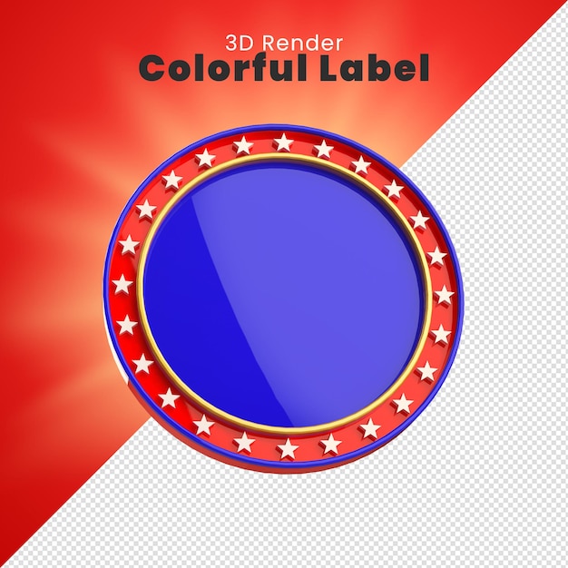 Etiqueta redonda colorida 3d elemento redondo colorido com estrelas