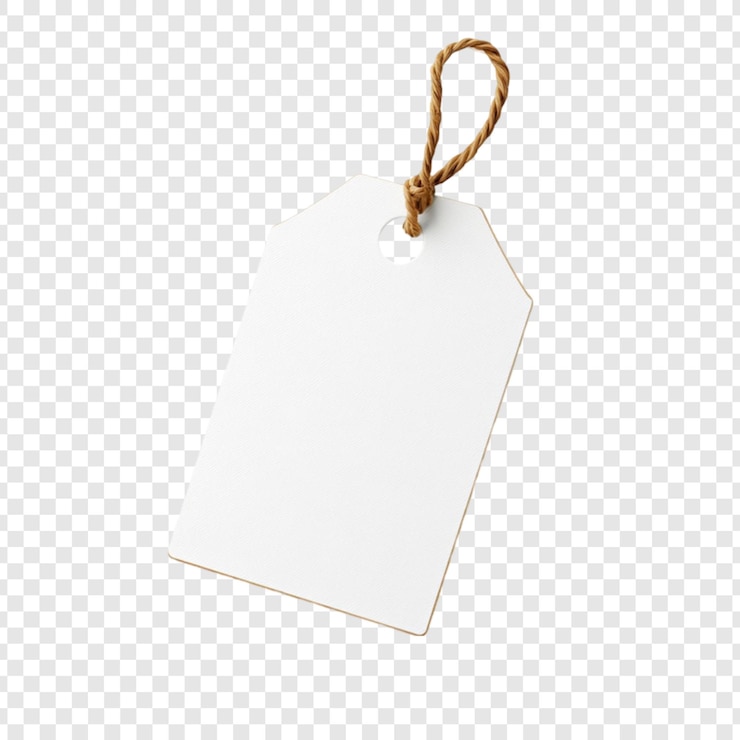 PSD etiqueta de regalo blanca en blanco con una cuerda de hilo marrón colgada aislada en un fondo transparente perfecta para agregar texto o elementos de diseño para proyectos de marca o artesanía