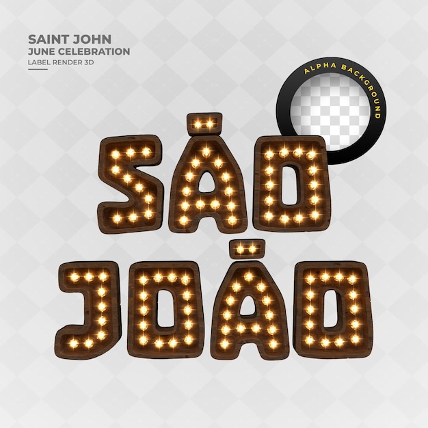 PSD etiqueta sao joao festa junina en brasil 3d render con luces