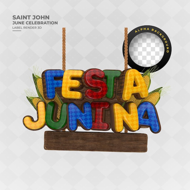 Etiqueta sao joao festa junina oferta de fiesta brasileña pancarta de renderización en 3d