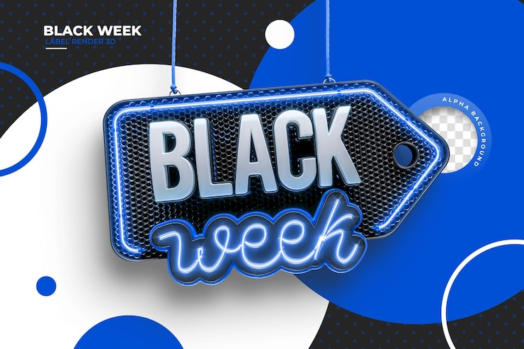 PSD etiqueta de semana negra en representación 3d realista con fondo transparente