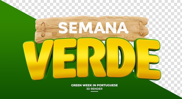 Etiqueta de la semana verde de Hortifruti en portugués brasileño en renderización en 3D